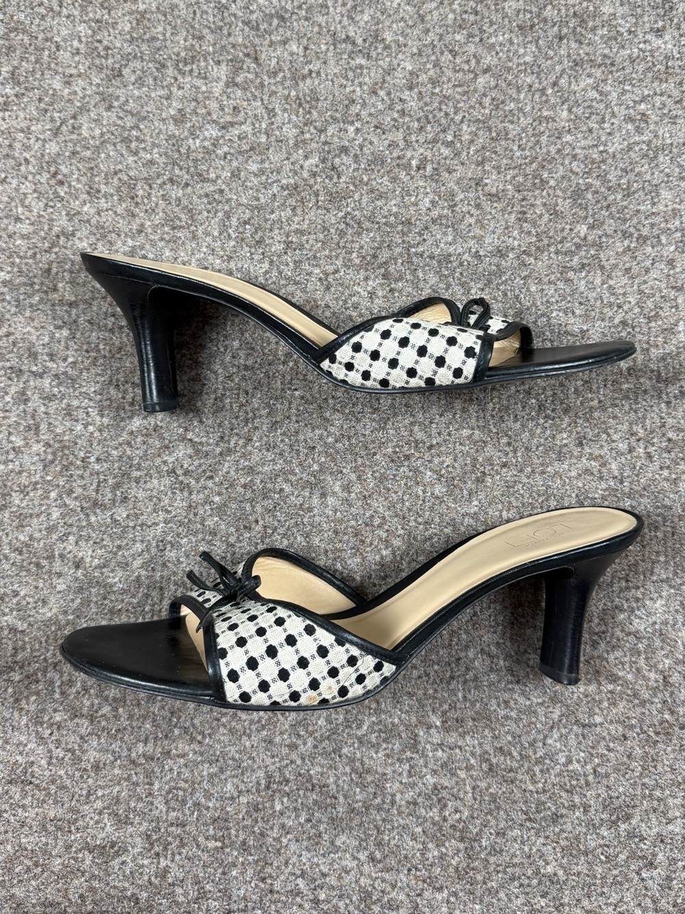 Y2K Loft Black White Polka Dot Textile Open Toe Dainty Kitten Heels Women’s 8.5 - Picture 8 of 11